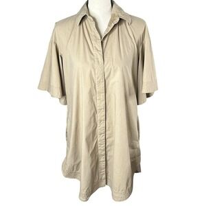 Gilner Farrar ERIKA Shirt DRESS Collared Roll-Hem Mini KHAKI poplin Size: M